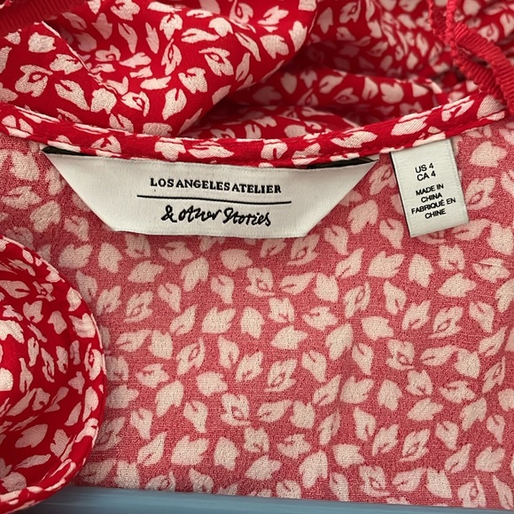 & Other Stories red wrap puff sleeve top US4 small - Picture 2 of 3